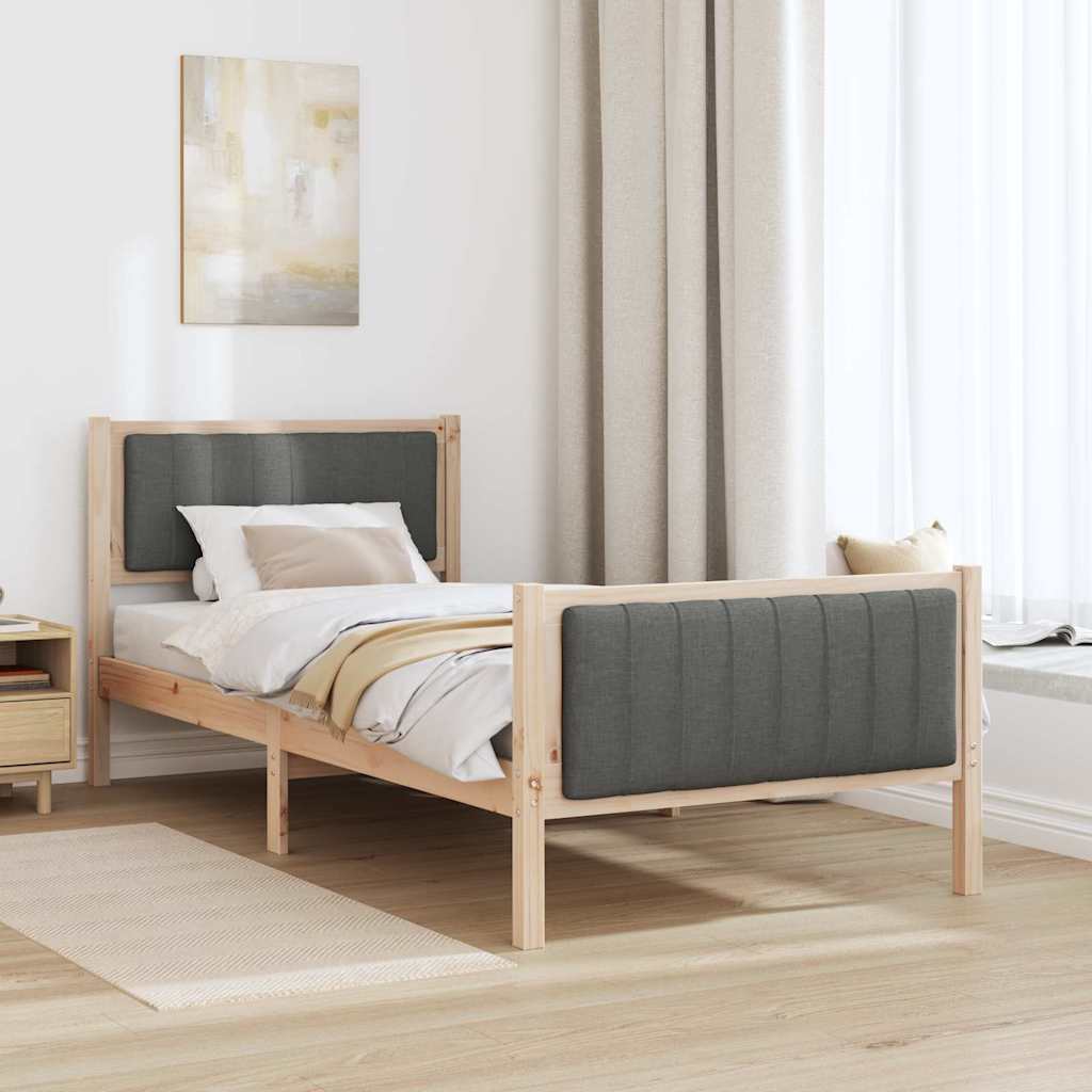 Bed frame Brown and dark grey 90 x 190 cm Solid pine wood